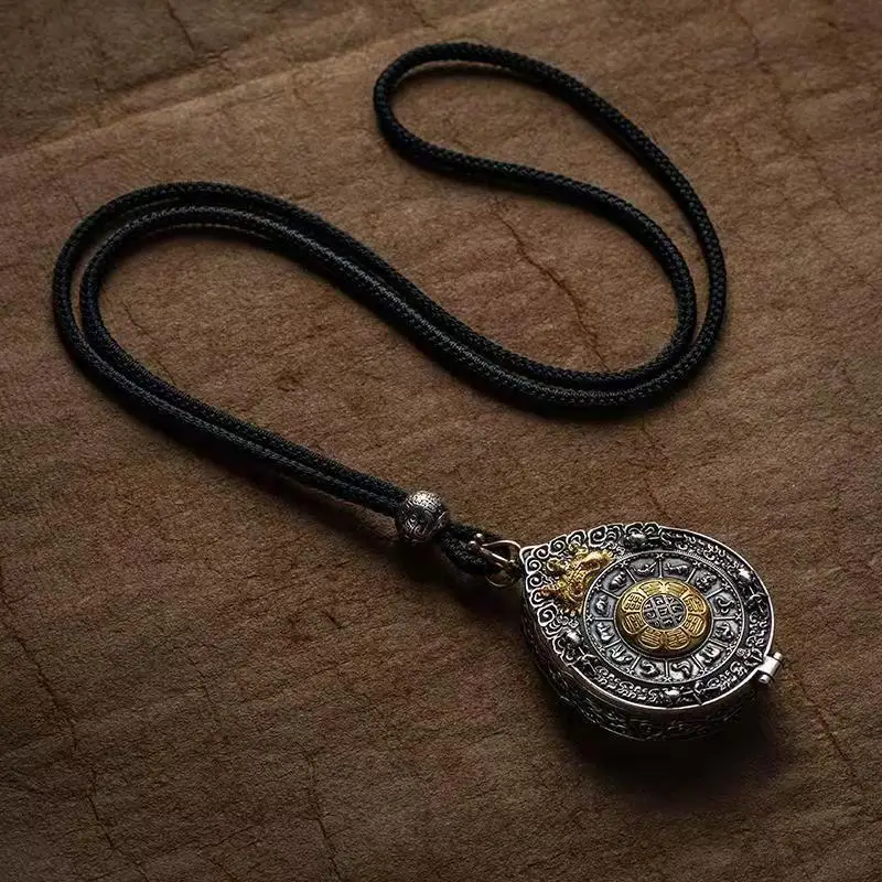 Collar con colgante de loto budista tibetano, collar con amuleto del zodíaco MDUG vintage
