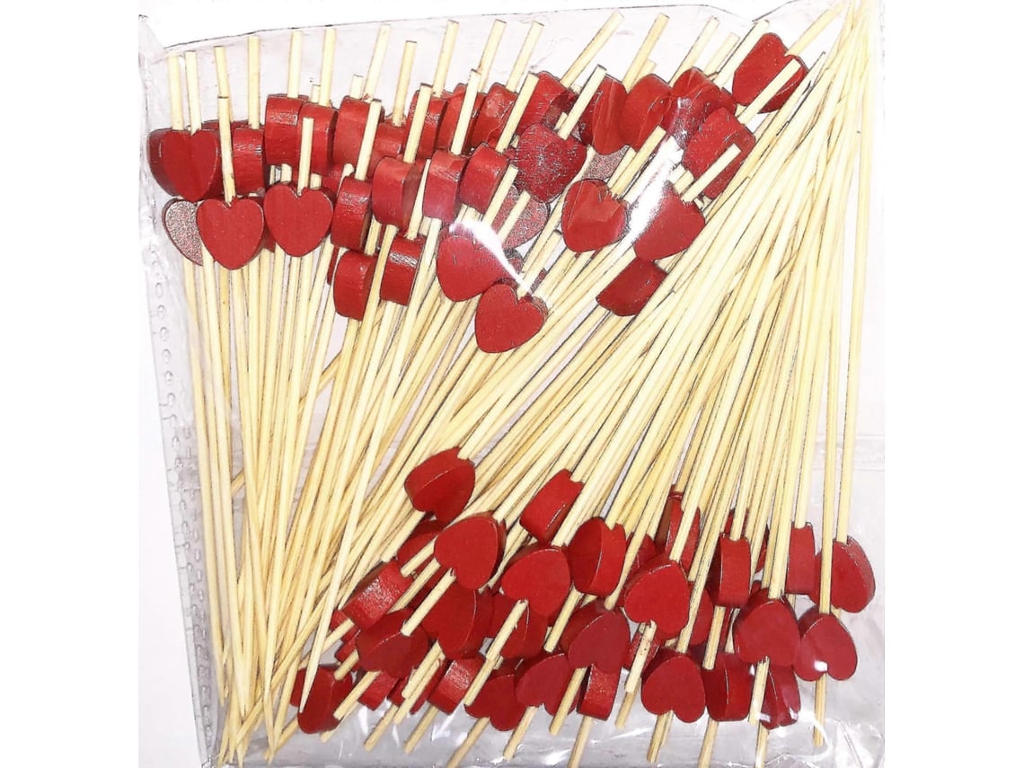 Palillos De Madera 100 Unidades Corazones Rojos Para Cócteles Comida Finger Frutas Sandwiches Suministros De Fiesta