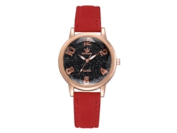 Reloj De Pulsera De Aleación Para Mujer Con Correa De Poliuretano, Estilo Sencillo, Esfera Redonda, Movimiento De Cuarzo Rojo.