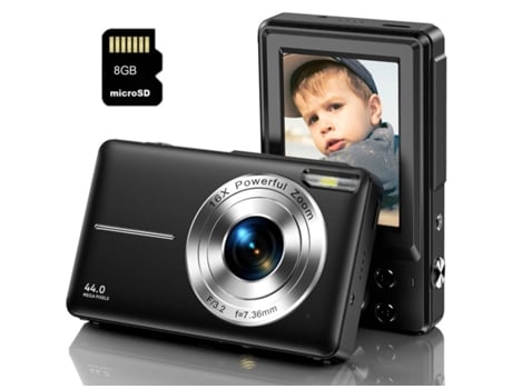 Cámara VIGA EUROPE Digital Compacta Dc403 Cámara De Regalos para Niños De Nivel Básico Fhd 44Mp Zoom 16X Pantalla De 2,4 Pulgadas 8Gb Negro