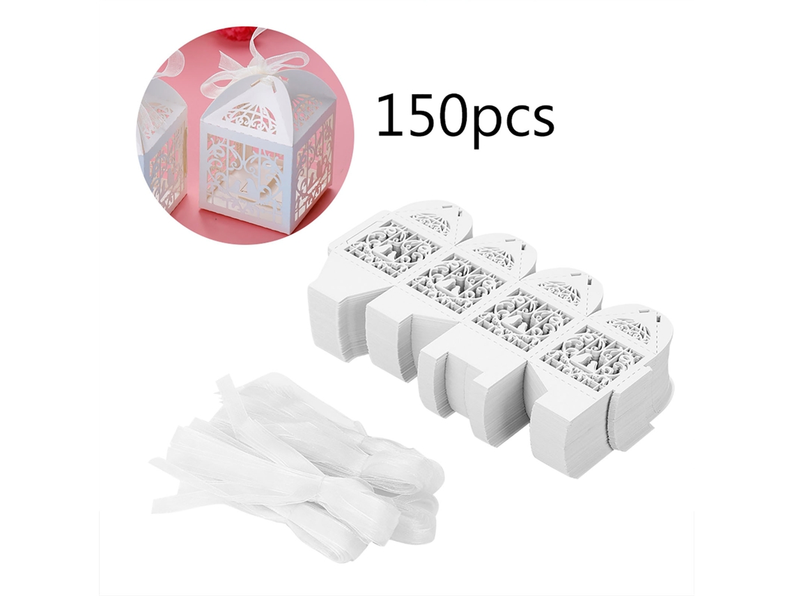 150 cajas de azúcar blanco y chocolate para regalos de boda y decoraciones de cumpleaños.