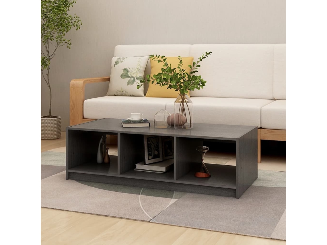 Mesa de Centro Apoyo 110X50X34 cm Madera de Pino Macizo Gris