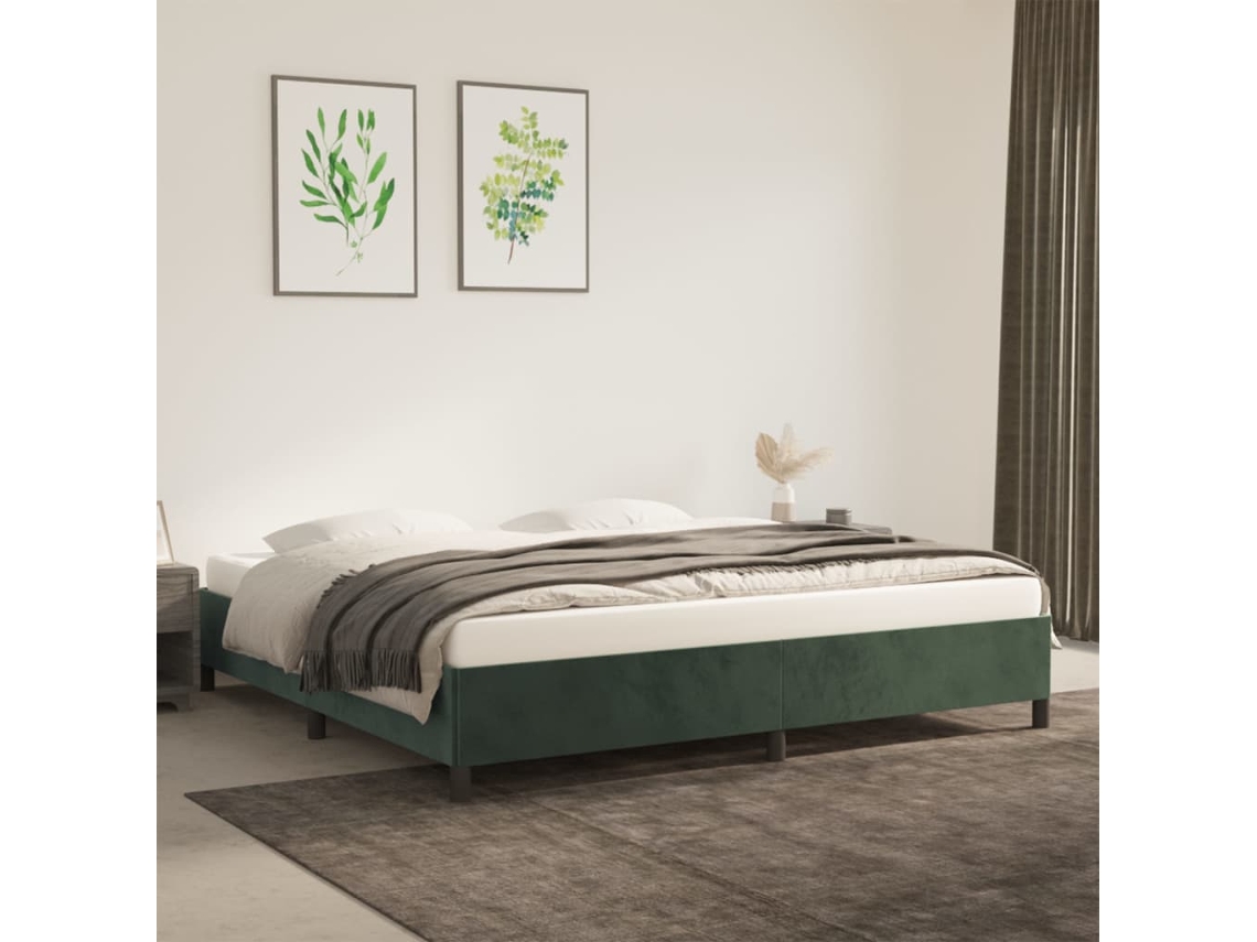 Estructura Cama Sin Colchón Terciopelo Verde Oscuro 200x200 Cm