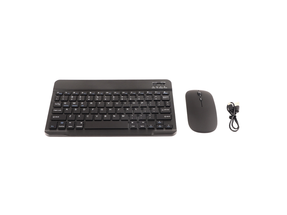 Combo Teclado E Mouse Ultra Fino Silencioso 1600 Dpi Usb Bt Para Pc Celular Tablet Preto
