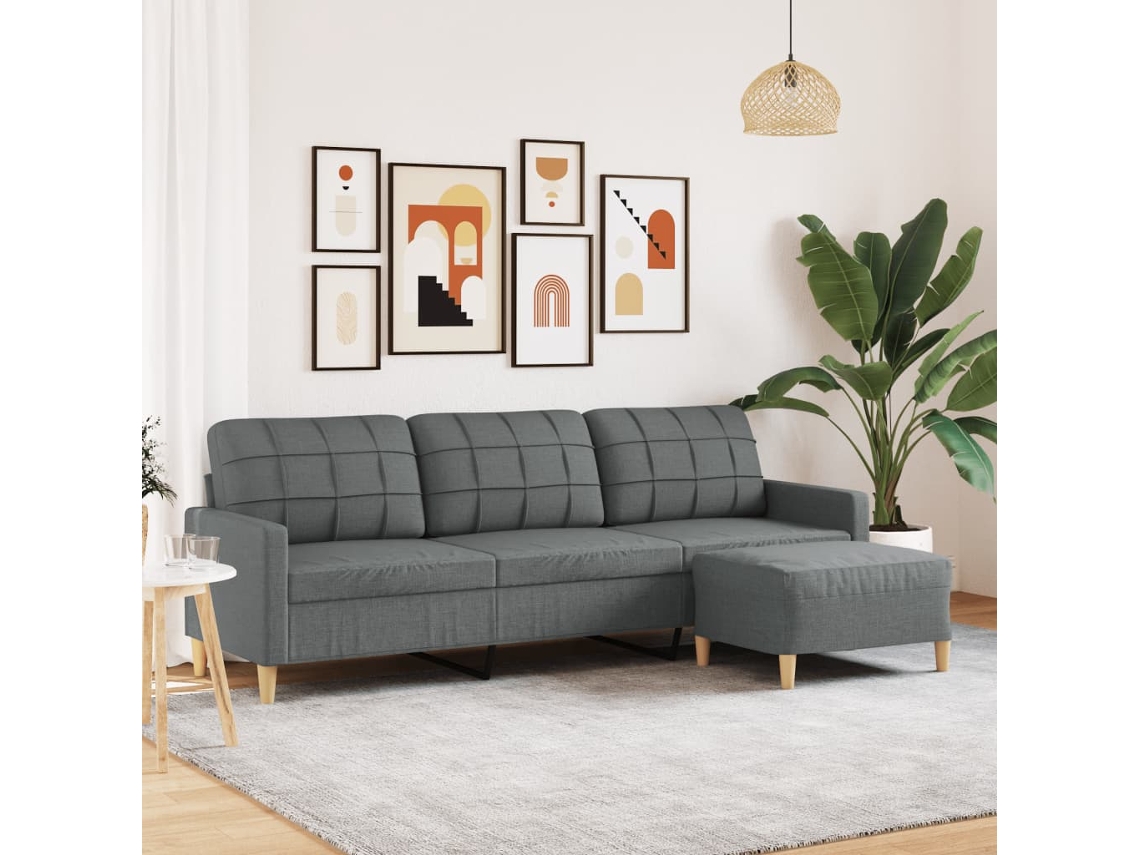 Sofá De 3 Plazas Con Taburete De Tela Gris Oscuro 210 Cm