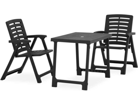 Conjunto 3 Mesa y sillas bistró de jardín plegables VIDAXL plástico gris