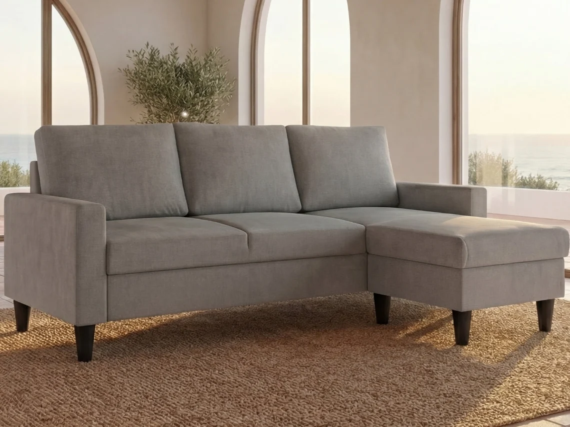 Sofá 3 Plazas BUDWING Fox Gris Claro c/ Chaise Longue (226 x 140 x 85 cm - Reversible Lado Derecho/Izquierdo)