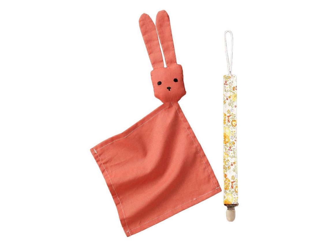 Toalla calmante para bebé, babero, pinza para chupete, cadena, conejito para muñeca, toalla facial roja óxido, GIECY