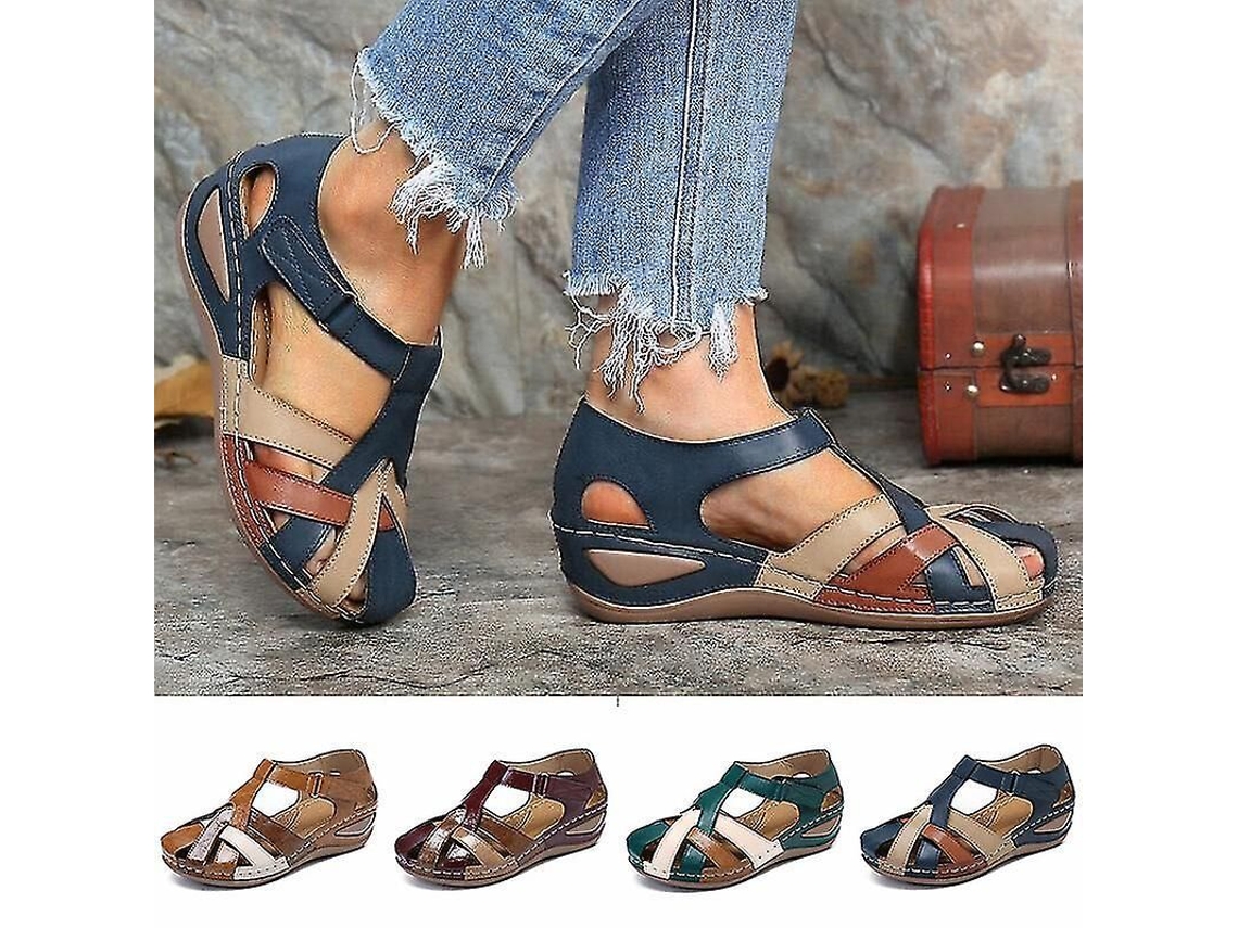 Sandalias ortopédicas Fasst Lollita Plus de piel sintética con soporte para el arco del pie, diseño retro y puntera redondeada para mujer.