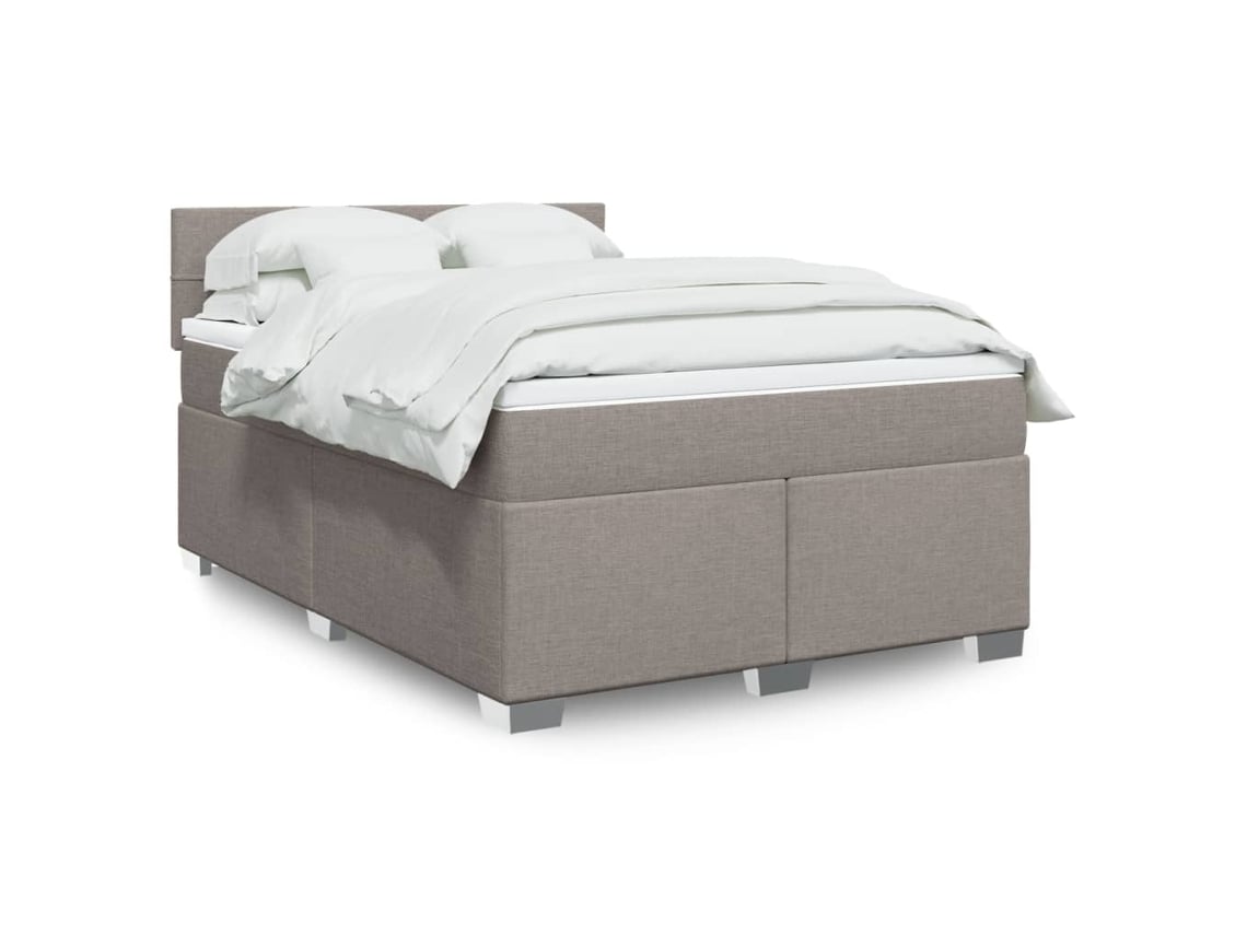 Cama Box Spring Con Colchón Tela Gris Taupe 140x190 Cm