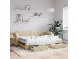 Sofá Cama Nido Con Cajones Tela Color Crema 100x200 Cm