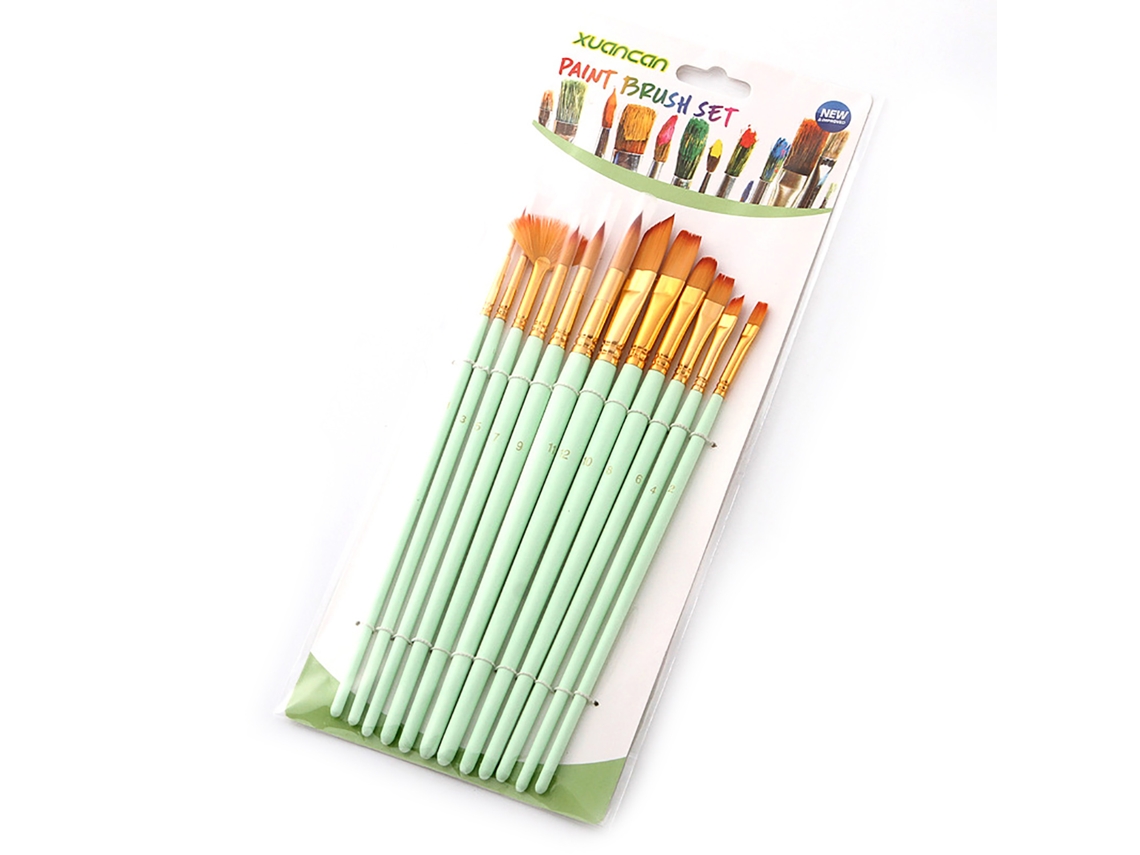 Juego de 12 pinceles de cerdas de nailon para acuarela, acrílico, óleo y gouache (sin marca)