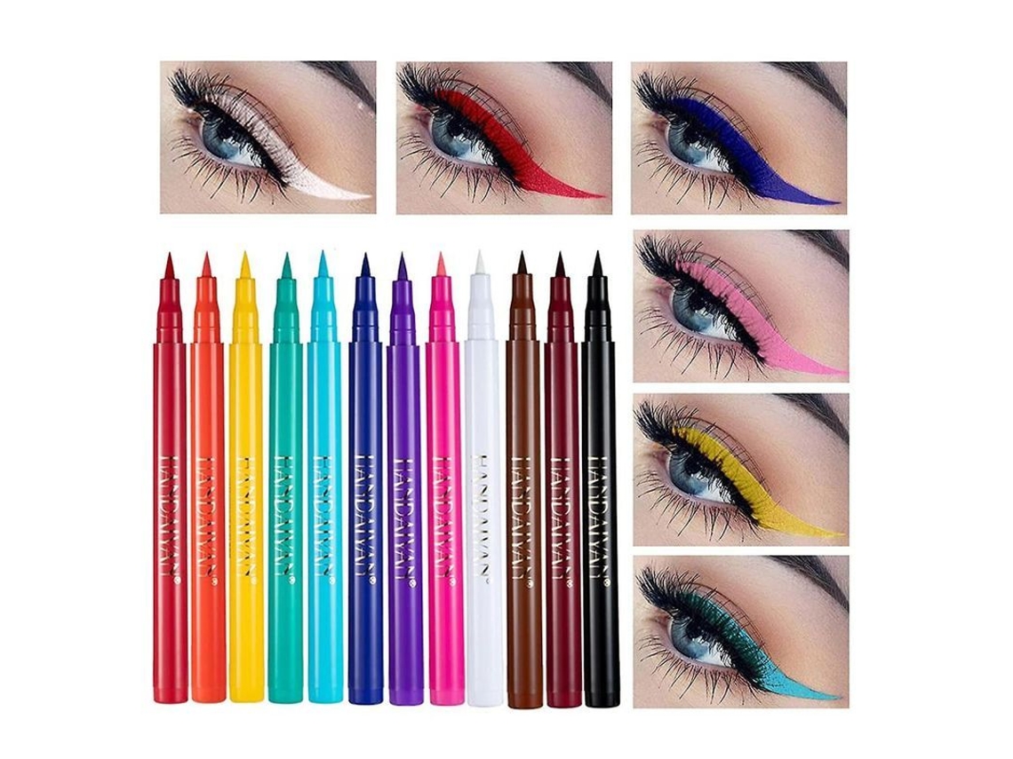 Set De 12 Delineadores De Ojos Líquidos Mate Arcoíris Con Pincel De Punta Fina Y Afilada Lwq