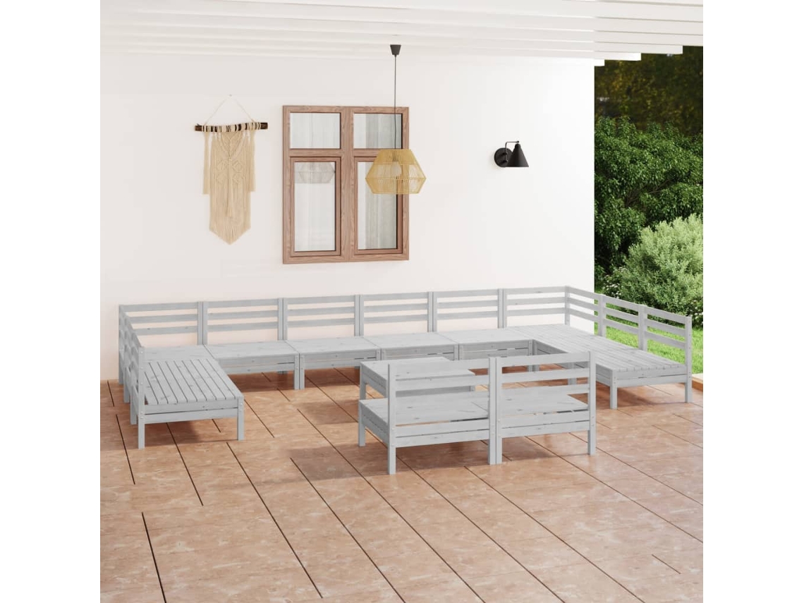 Conjunto de salón de jardín de 13 piezas de pino macizo blanco de Dkd Home Decor