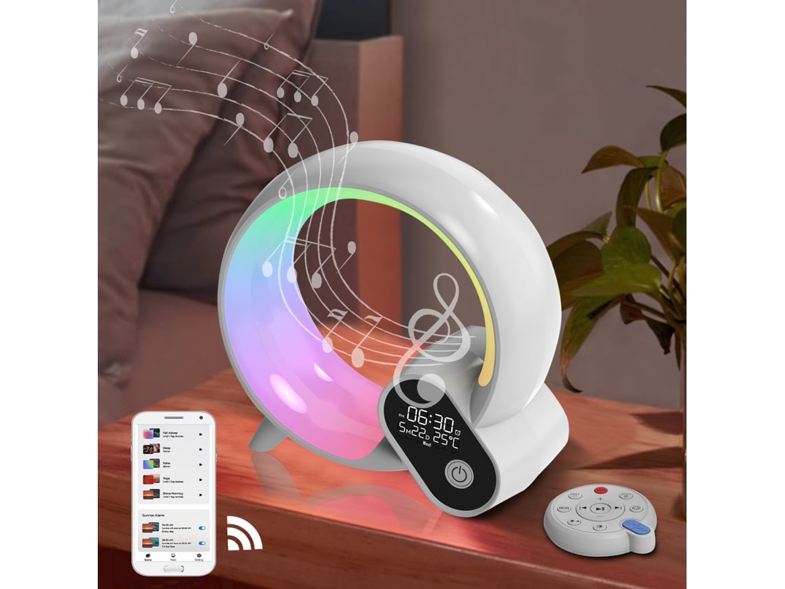 2026-luz Despertador Rgbw Con Luces Ambientales, Reloj Alarma, Ruido Blanco, Altavoz Bt, Control App Y Remoto