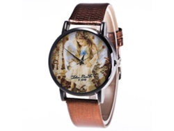 Reloj De Cuarzo Para Mujeres Con Correa De Cuero Pu, Dial Redondo Y Patrón De Ángel (café)