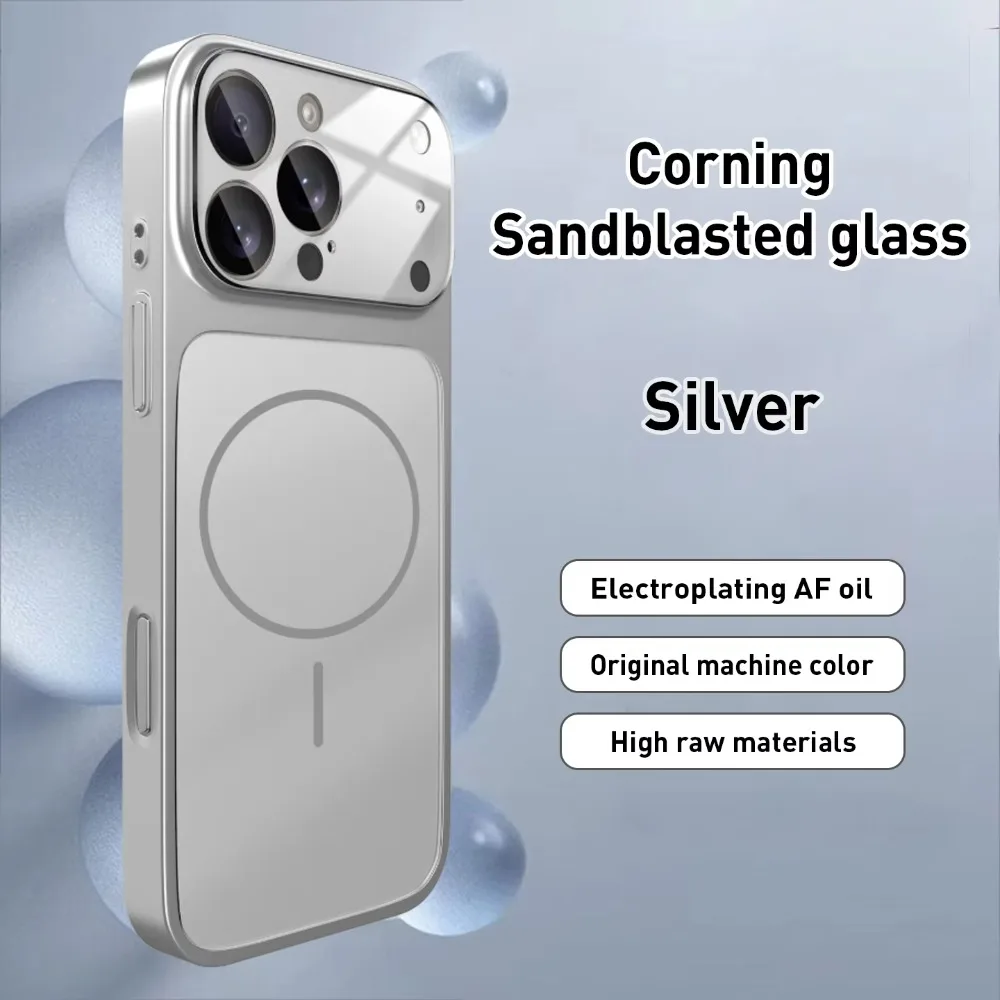 (iphone 14 Plus, Plata) Funda De Cristal Nanoesmerilado Para Iphone Con Soporte Para Carga Inalámbrica Magsafe