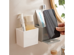 Estante de pared adhesivo (no requiere perforación), soporte integrado para teléfono móvil, caja multifuncional para baño y dormitorio.