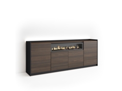 Aparador Para Salón, 207x37x80cm, 4 Puertas, Chimenea Eléctrica, Led, Roble Oscuro Y Negro