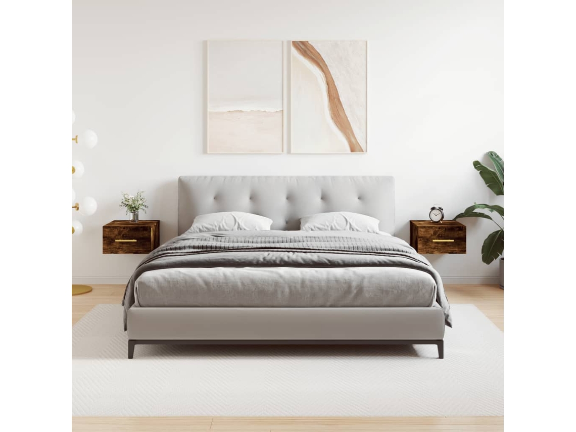Mesitas de Noche de Pared 2 Pzs 35X35X20 Cm Roble Ahumado