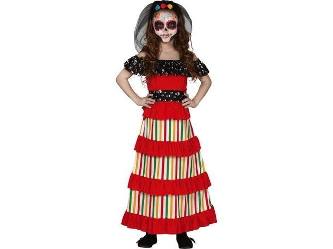Disfraz de Niña DISFRAZZES Catrina Del Día De Los Muertos Rojo (Talla: 5 a 6 años)