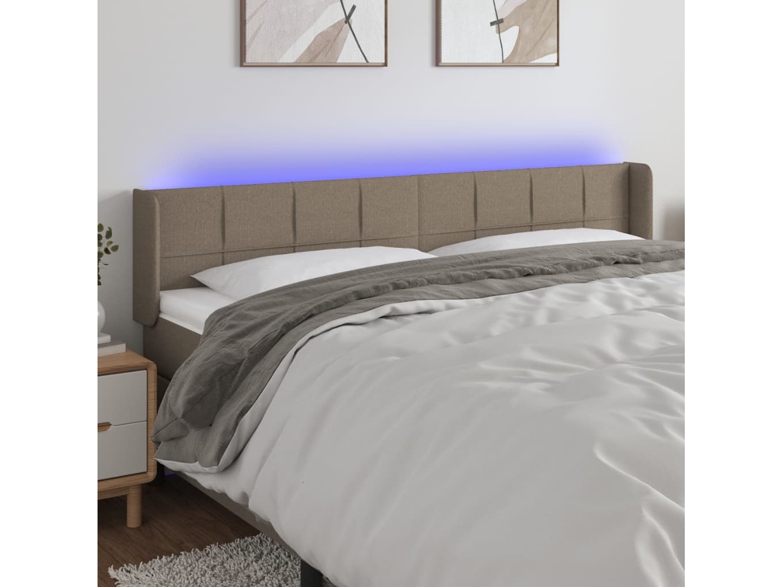Cabecero Con Led De Tela Gris Taupe 203x16x78/88 Cm