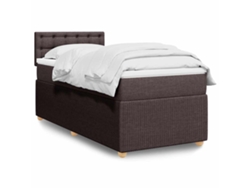 Cama Box Spring Con Colchón Tela Marrón Oscuro 100x200 Cm