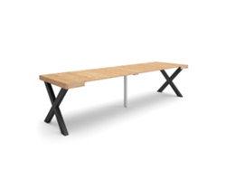 Mesa Consola Extensible, 302x90x73cm, Para 14 Comensales, Patas Madera Maciza, Roble