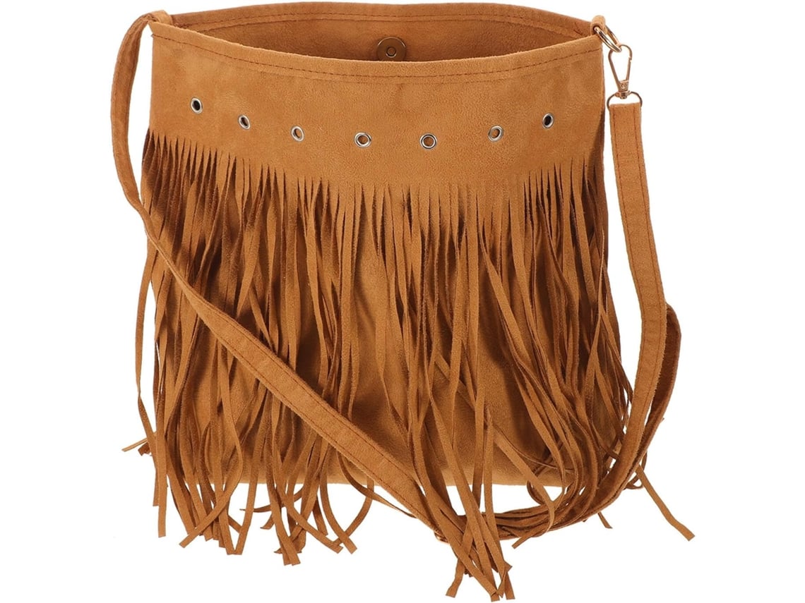 Bolso Bandolera Retro De Ante Marrón Con Flecos, Correa De Hombro Ajustable, Grande