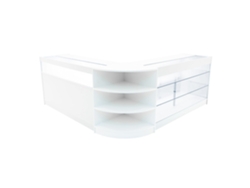 Mostrador comercial MonsterShop Demeter, blanco, K1500B1500LM60, MDF y vidrio templado
