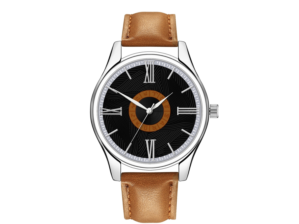 Reloj De Pulsera Cuarzo Para Hombres Con Correa Pu De Aleación Dial Redondo Moda Empresarial Café Claro Negro