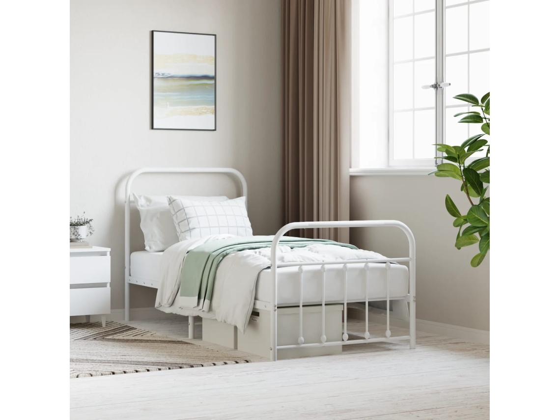 Estructura Cama Sin Colchón Con Estribo Metal Blanco 90x190 Cm