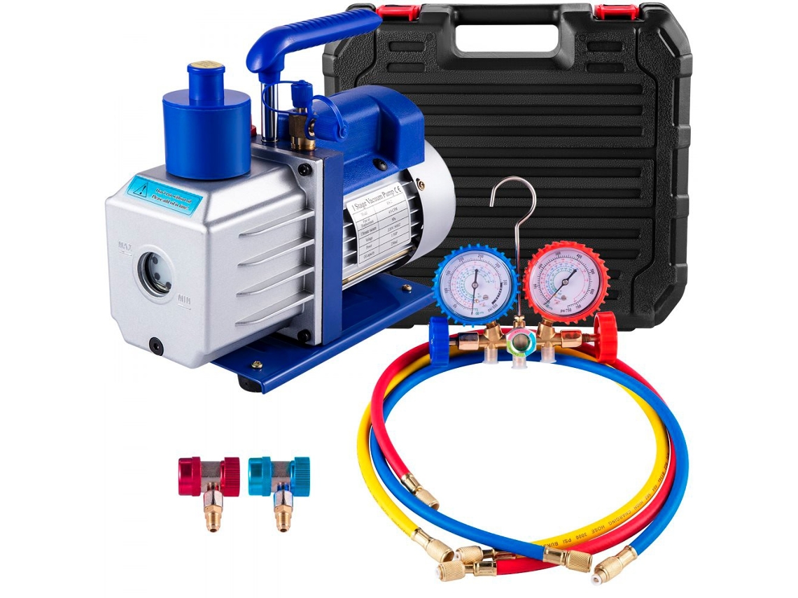 Bomba de vacío de 4,8 CFM y 1/3 HP con manómetro y kit de enfriamiento