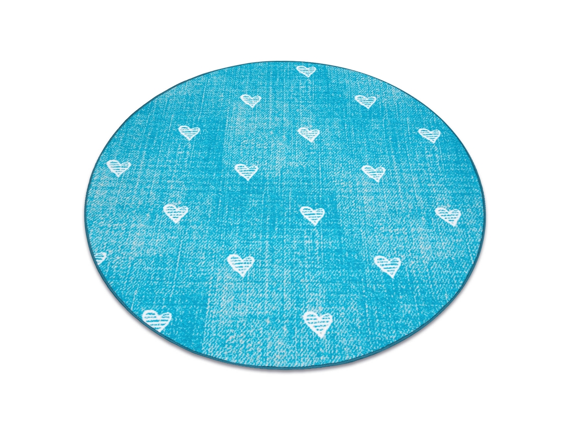 Alfombra Para Niños Hearts Circulo Jeans, Vintage Corazones - Turquesa (circulo 150 cm)
