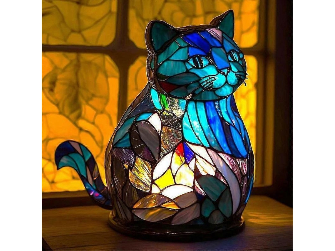 Lámpara De Mesa De Cristal Esmaltado, Serie Animal, Gato, Luz Nocturna Retro Para Dormitorio Infantil.