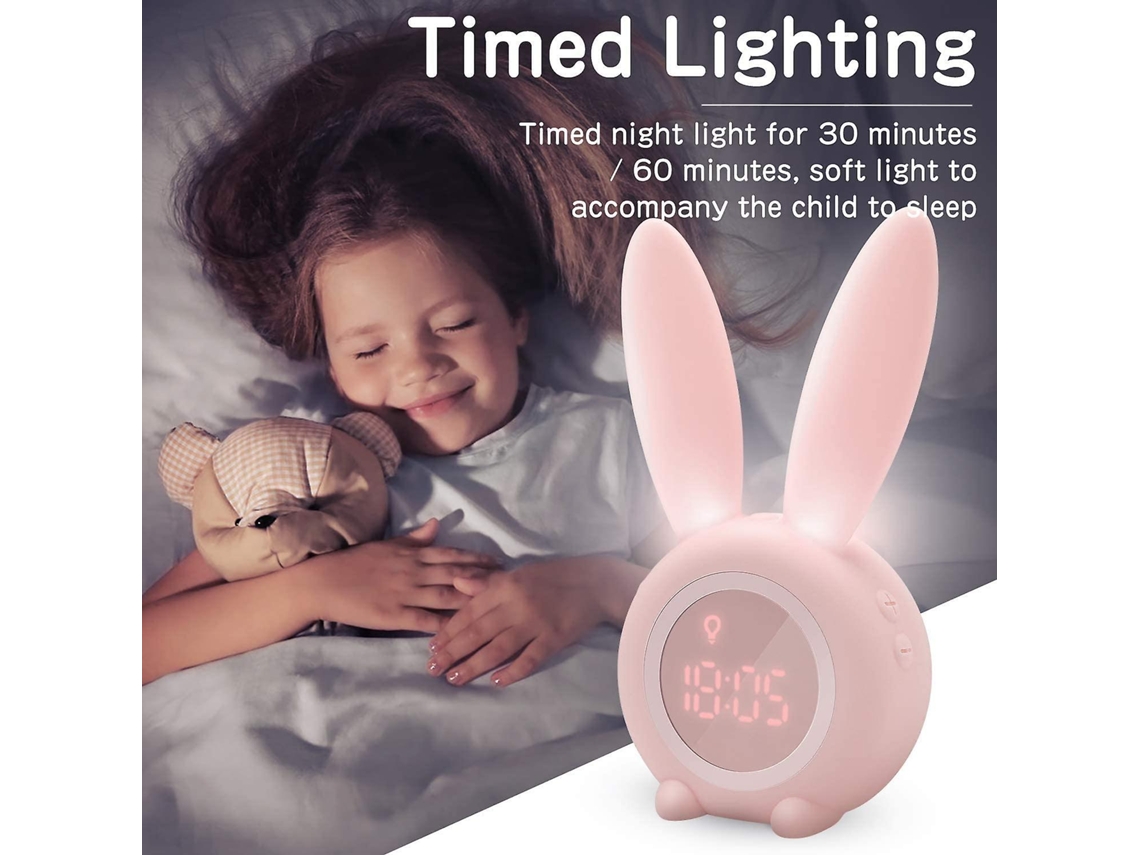 Niños Lindo Conejo Despertar Luz, Reloj despertador, Luz nocturna,  sleeptrainerclock, regalo de cumpleaños