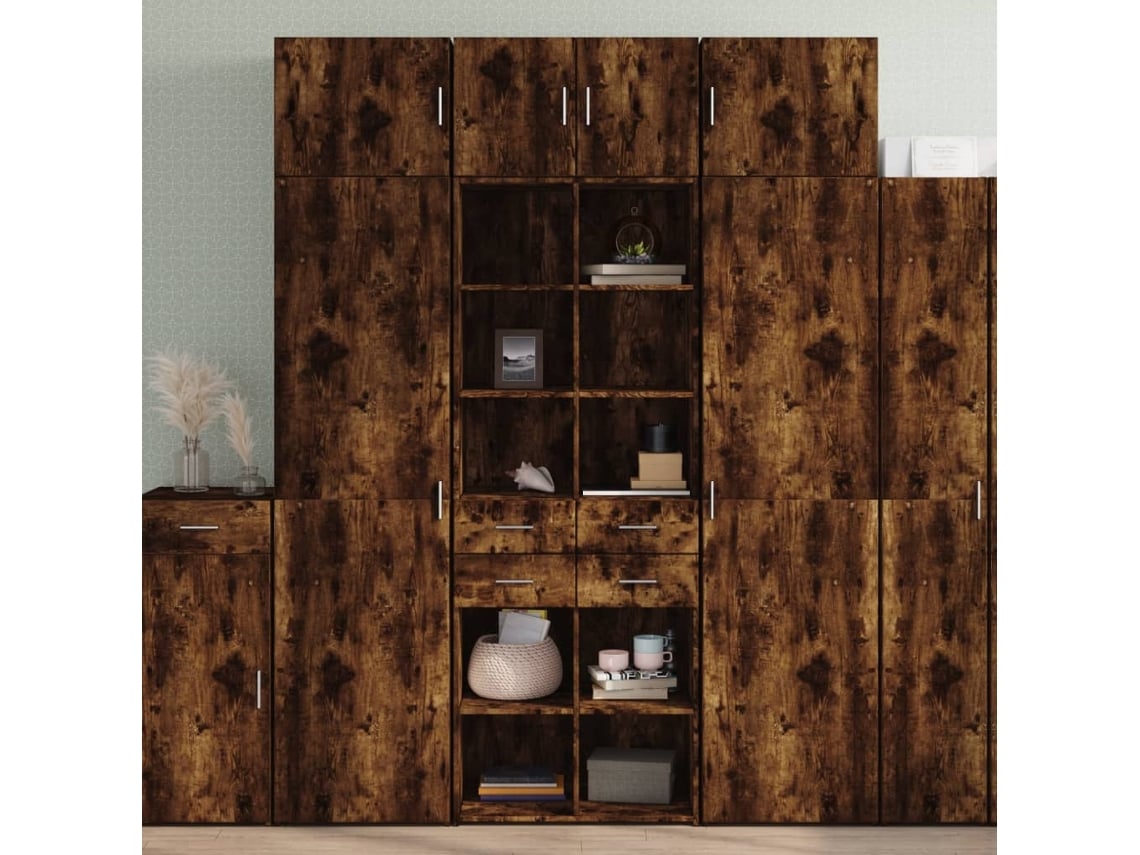 Aparador Alto Madera De Ingeniería Roble Ahumado 70x42,5x185 Cm