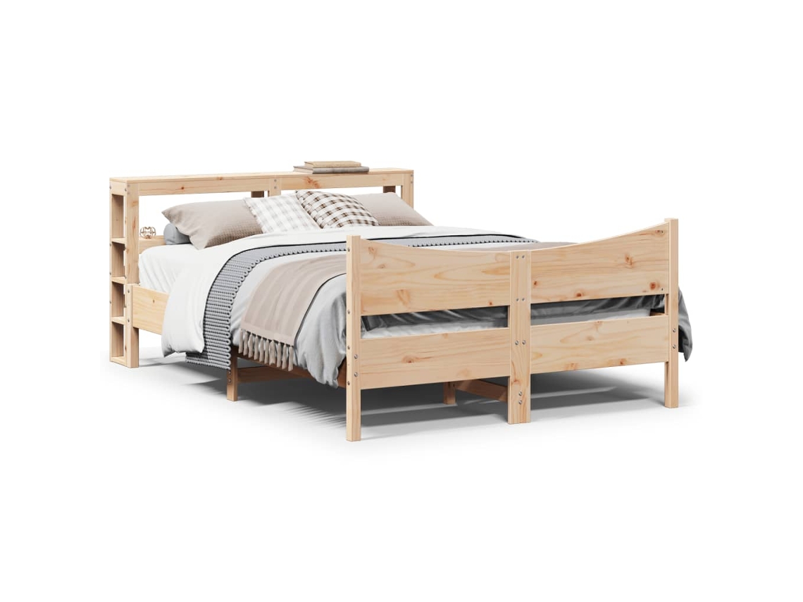 Estructura De Cama Con Cabecero Madera Maciza Pino 140x190 Cm