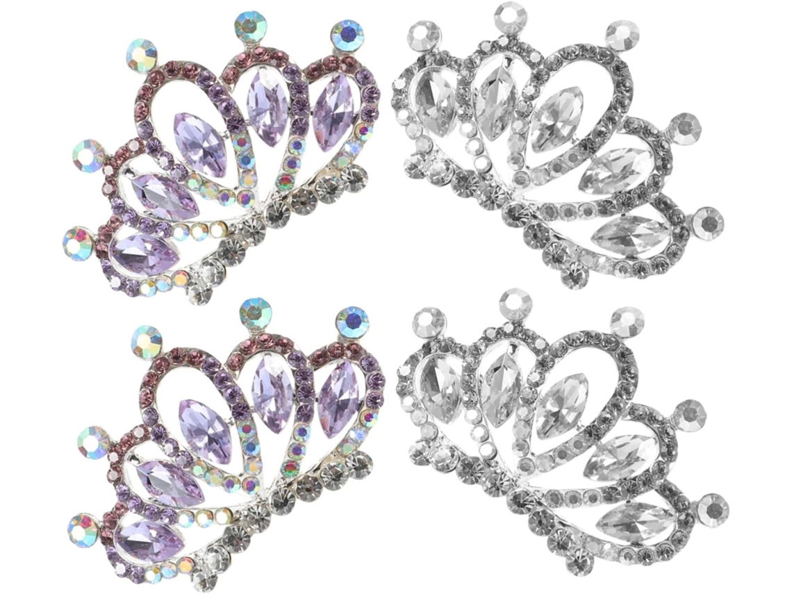 Conjunto De 4 Pentes De Cabelo Em Formato De Coroa, Mini Tiaras Decoradas Com Strass.