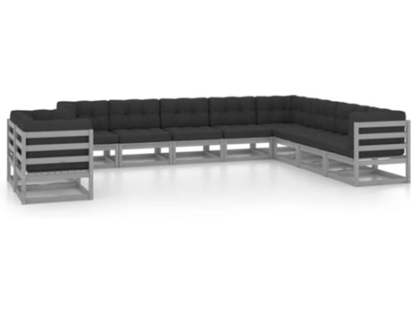 Conjunto 10 de muebles de jardín VIDAXL con cojines madera pino gris