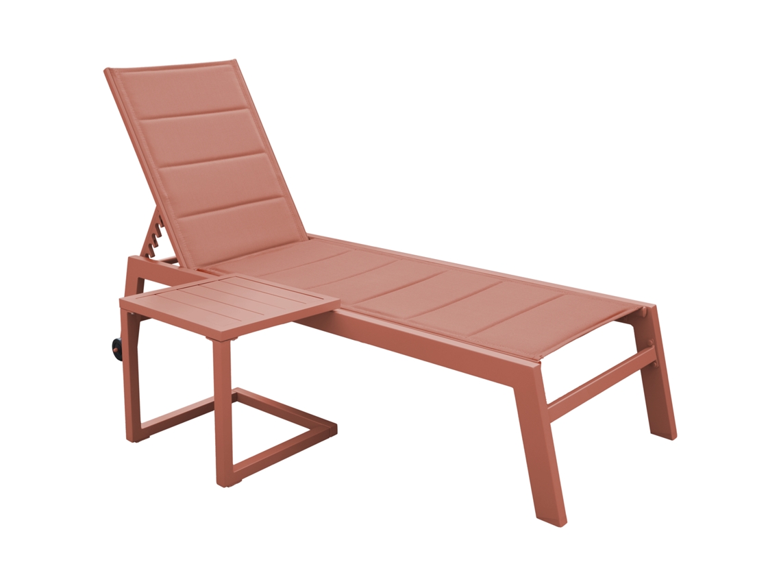 Conjunto de tumbona y mesa auxiliar Barbados en textileno, terracota, aluminio y terracota Happy Garden