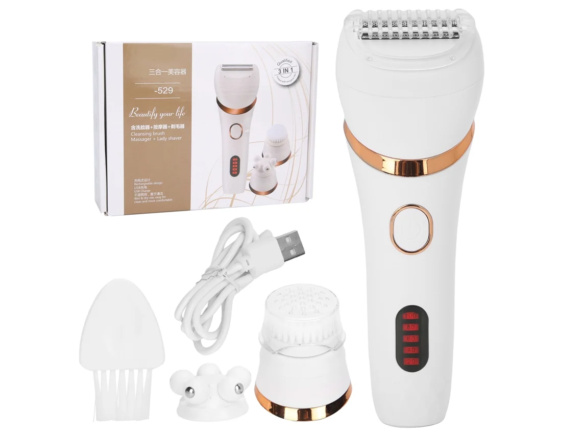 Depiladora Eléctrica 3 En 1 Para Mujer Recargable Usb, Afeitadora De Pelo Y Cepillo Facial Masajeador