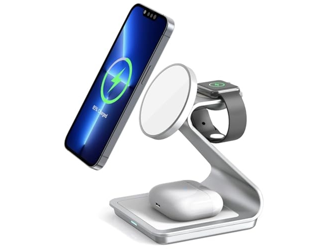 Cargador Sin Inalámbrico 3 En 1 Para Magsafe Estación De Carga Inalámbrica En Aleación De Aluminio Compatible Con Iphone 14/13/12 Apple Watch Yemaesre