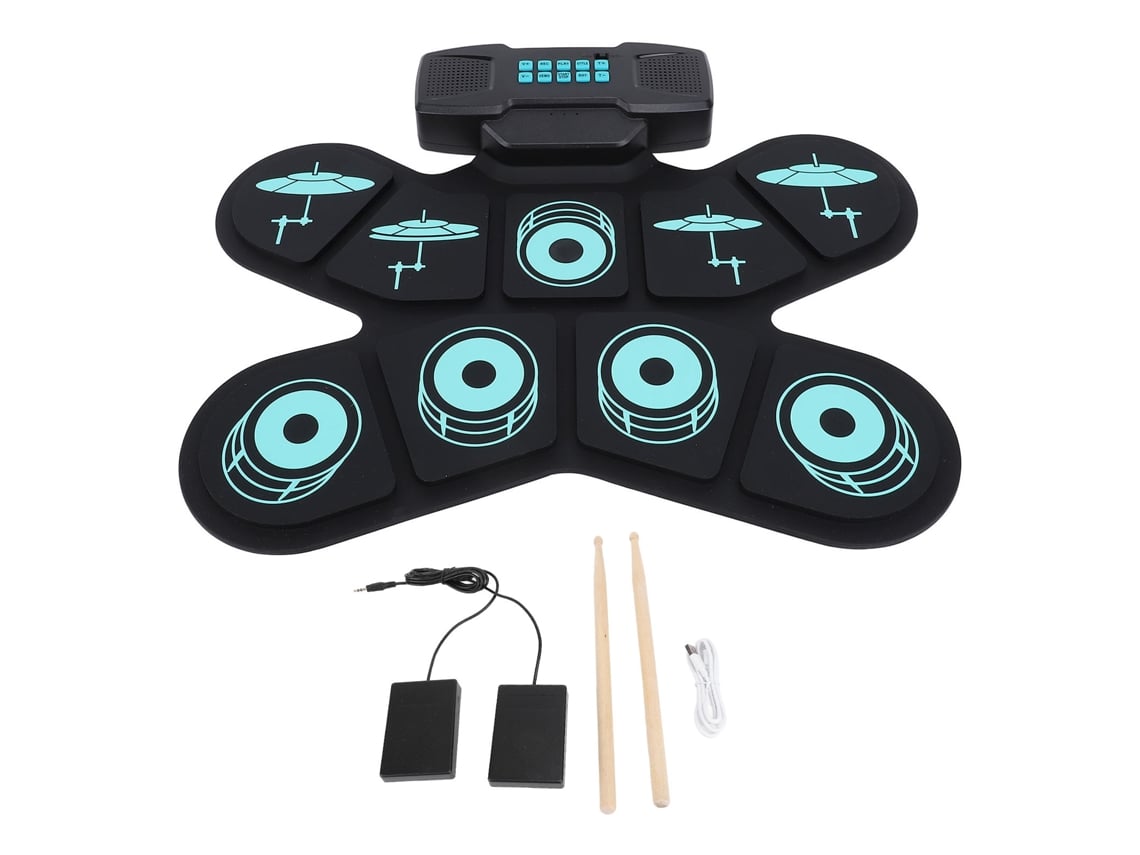 Ats-set De Batsería Electrónica 9 Pad De Práctica Con Altavoces Duales Recargable Batsería Eléctrica Enrollable Para Niños Estudiantes