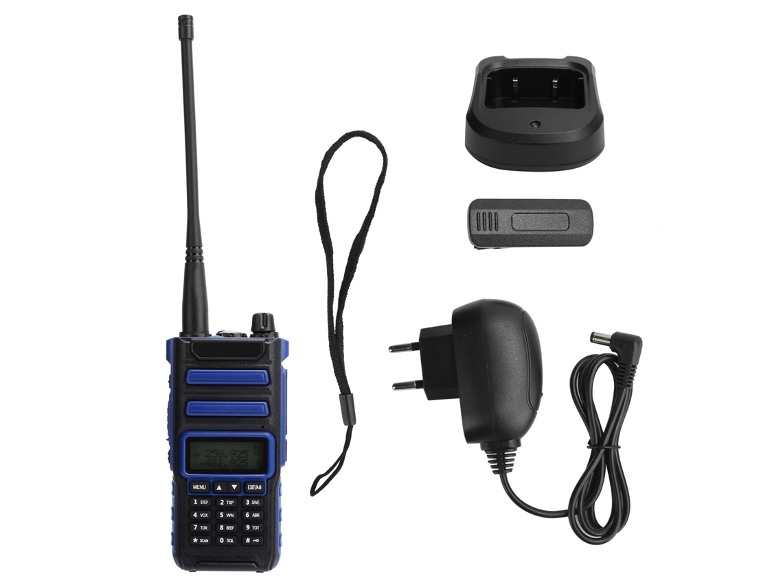 Kit De Radio Portátil De Doble Banda Con Pantalla Lcd Para Uso En Exteriores, Walkie-talkie, Doble Voltaje, Enchufe Europeo, Azul.