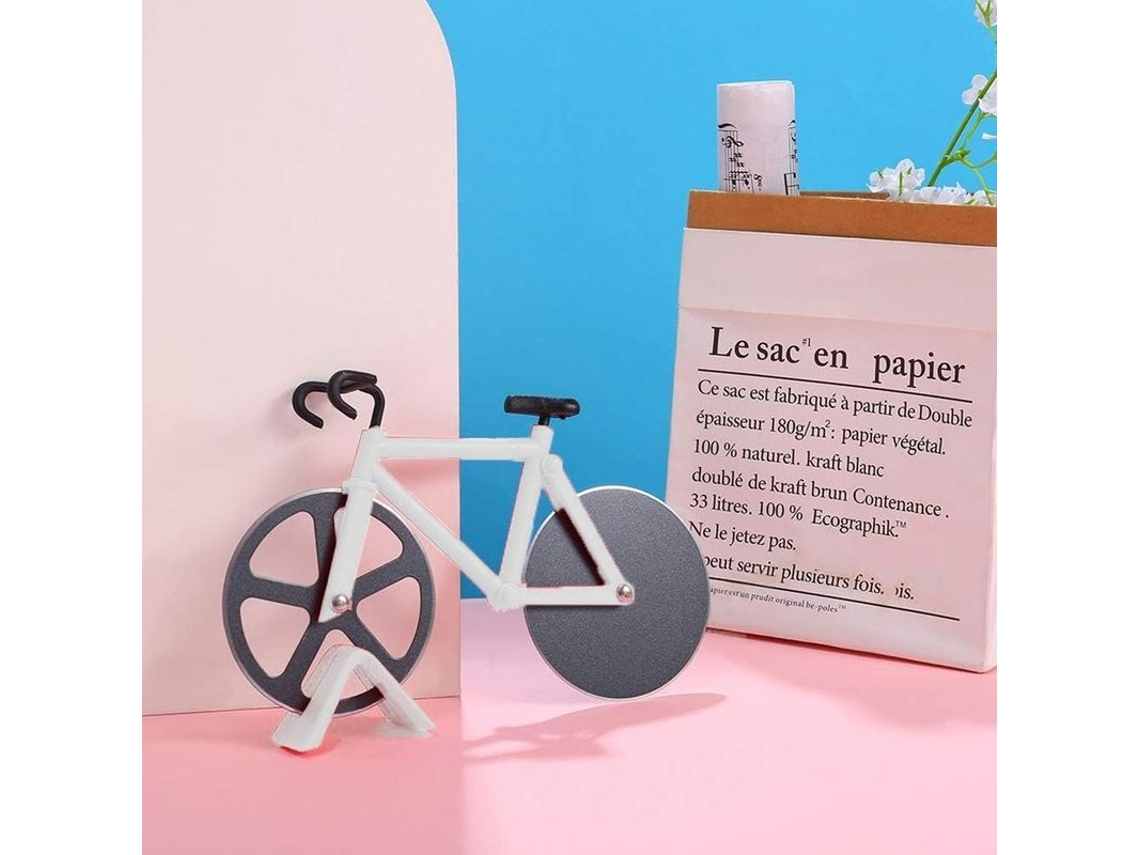 Cortador De Pizza Con Forma De Bicicleta, Ruedas Antiadherentes, Acero Inoxidable Y Soporte.