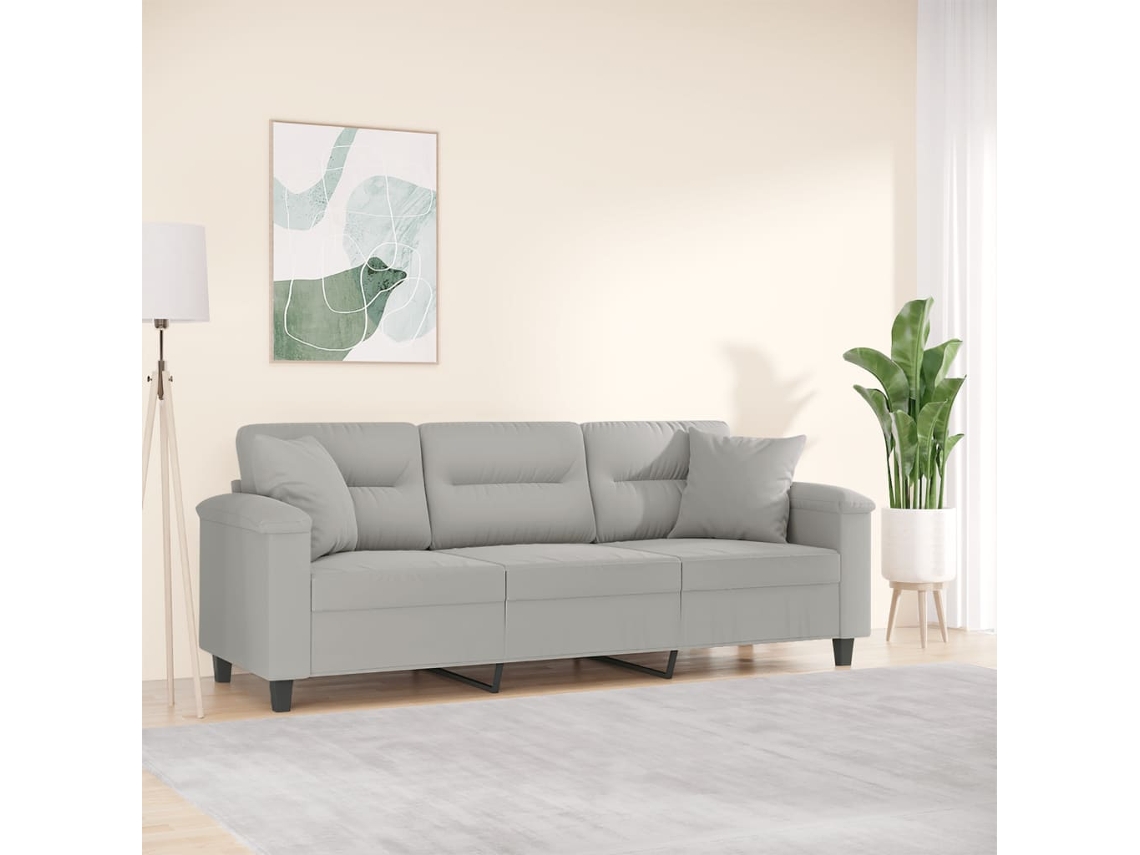 Sofá De 3 Plazas Con Cojines Tela Microfibra Gris Claro 180 Cm