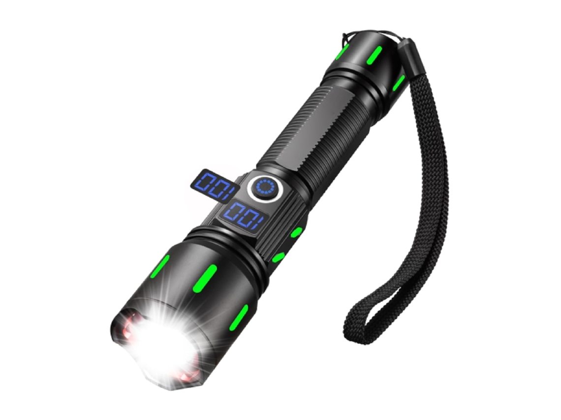Linterna LED recargable por USB, 2000 lúmenes, 20 W, con chip de enfoque (negro)