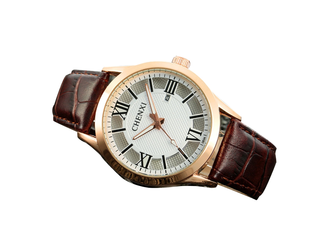 Reloj De Pulsera De Aleación Con Esfera Analógica Redonda Y Correa De Cuero Sintético De Moda (oro Blanco)
