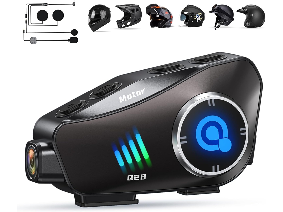 Auriculares Para Casco De Motocicleta Con Cámara Hd (video 1080p), Comunicación Manos Libres Con Micrófono (negro)